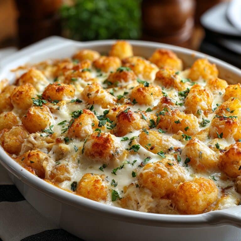 Chicken Alfredo Tater Tot Casserole