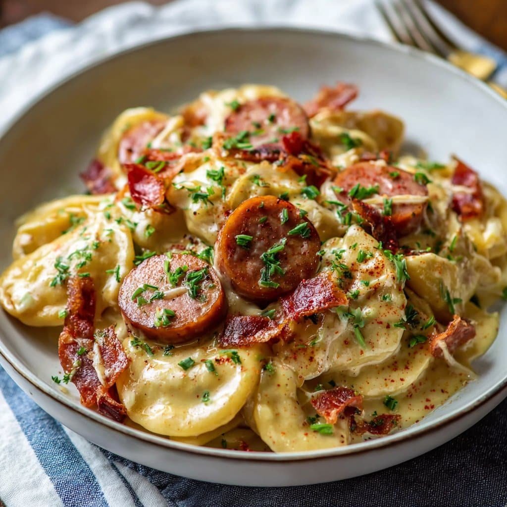 Cozy Crockpot Pierogi Casserole with Kielbasa