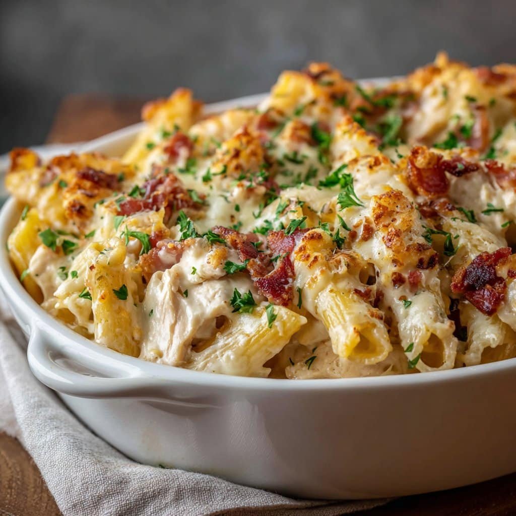 Creamy Chicken Bacon Ranch Pasta Bake For Dinner 2 Creamy Chicken Bacon Ranch Pasta Bake For Dinner