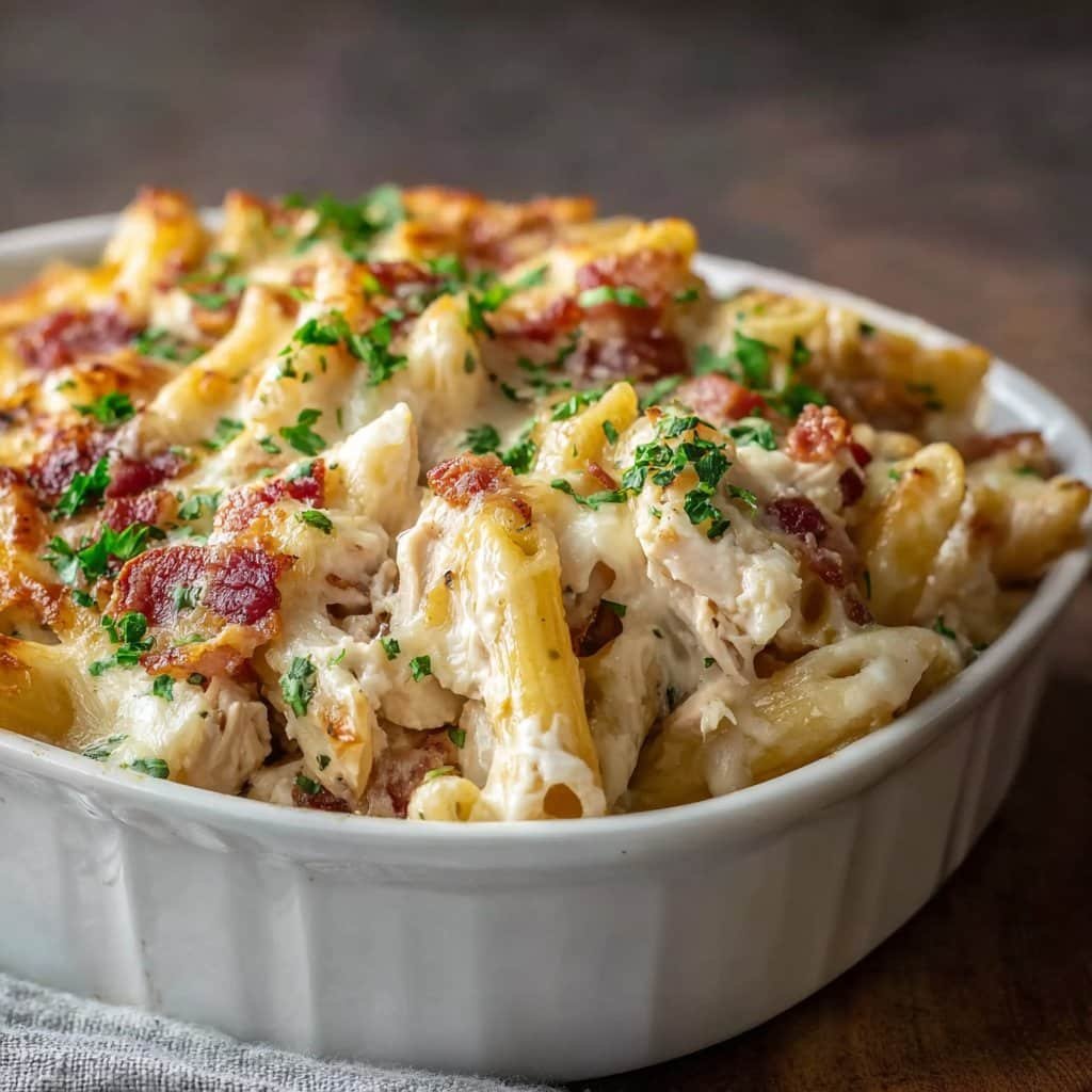 Creamy Chicken Bacon Ranch Pasta Bake For Dinner 1 Creamy Chicken Bacon Ranch Pasta Bake For Dinner