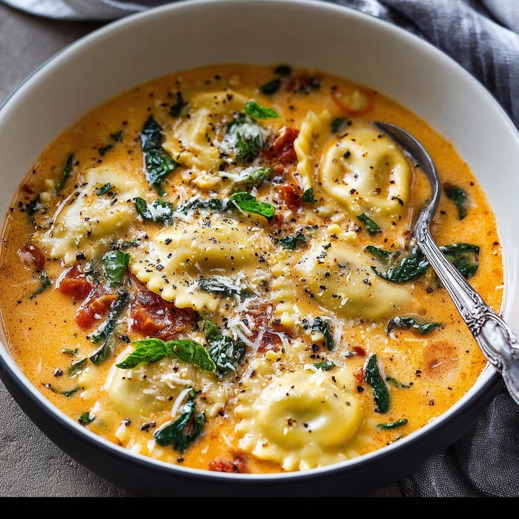 Creamy Tuscan Ravioli Soup