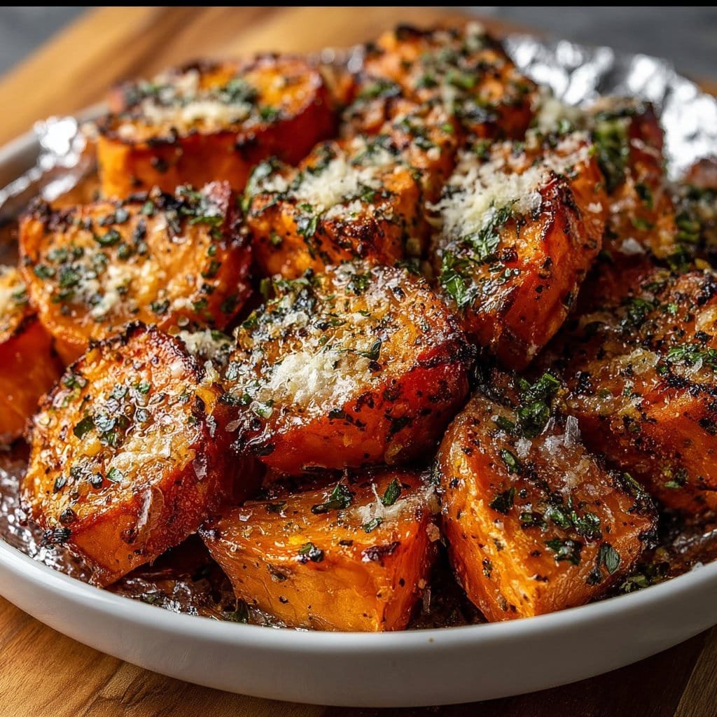 Garlic Parmesan Roasted Sweet Potatoes