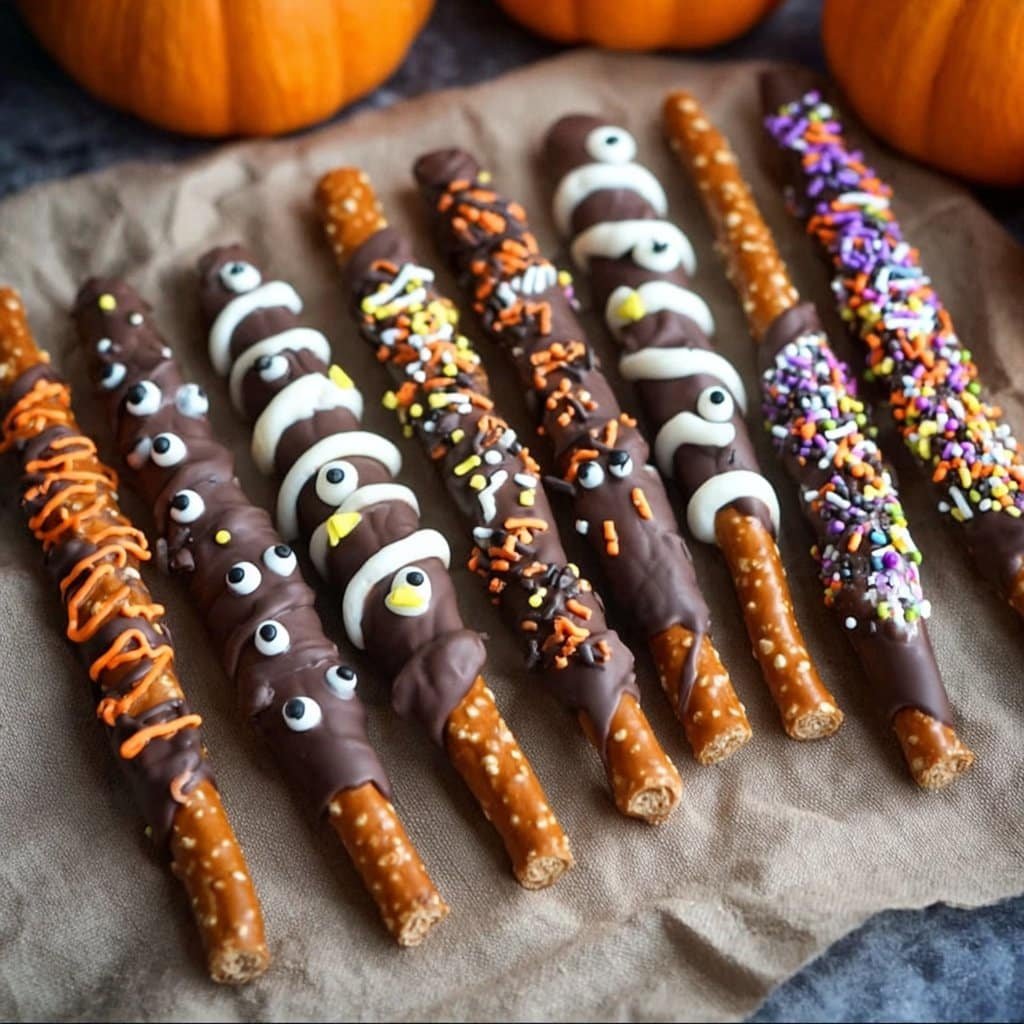 HALLOWEEN Chocolate Dipped Pretzel Rods 1 HALLOWEEN Chocolate Dipped Pretzel Rods