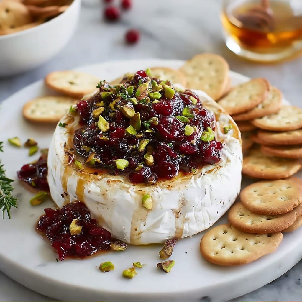 Baked Brie with Cranberry Sauce and Pistachios 1 Baked Brie with Cranberry Sauce and Pistachios