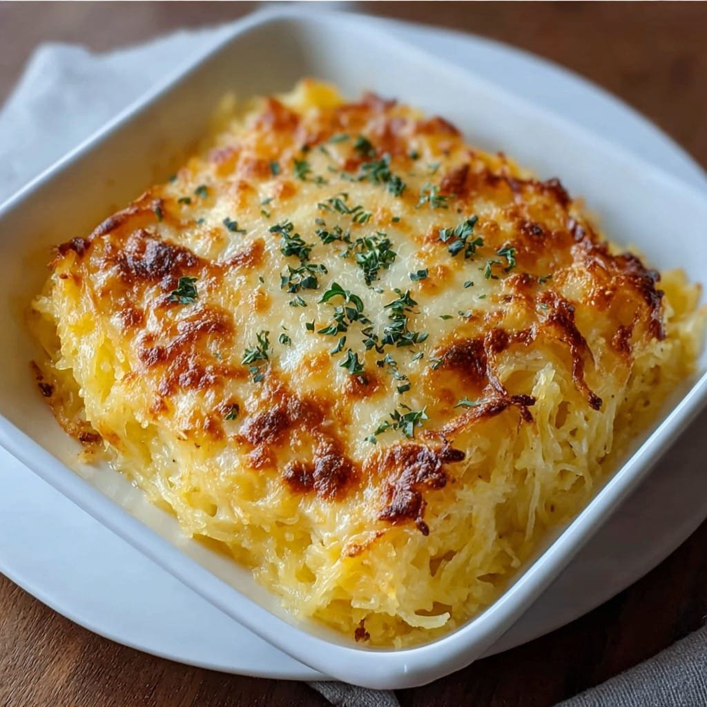 Cheesy Spaghetti Squash Au Gratin - Low Carb Dinner Idea 1 Cheesy Spaghetti Squash Au Gratin - Low Carb Dinner Idea