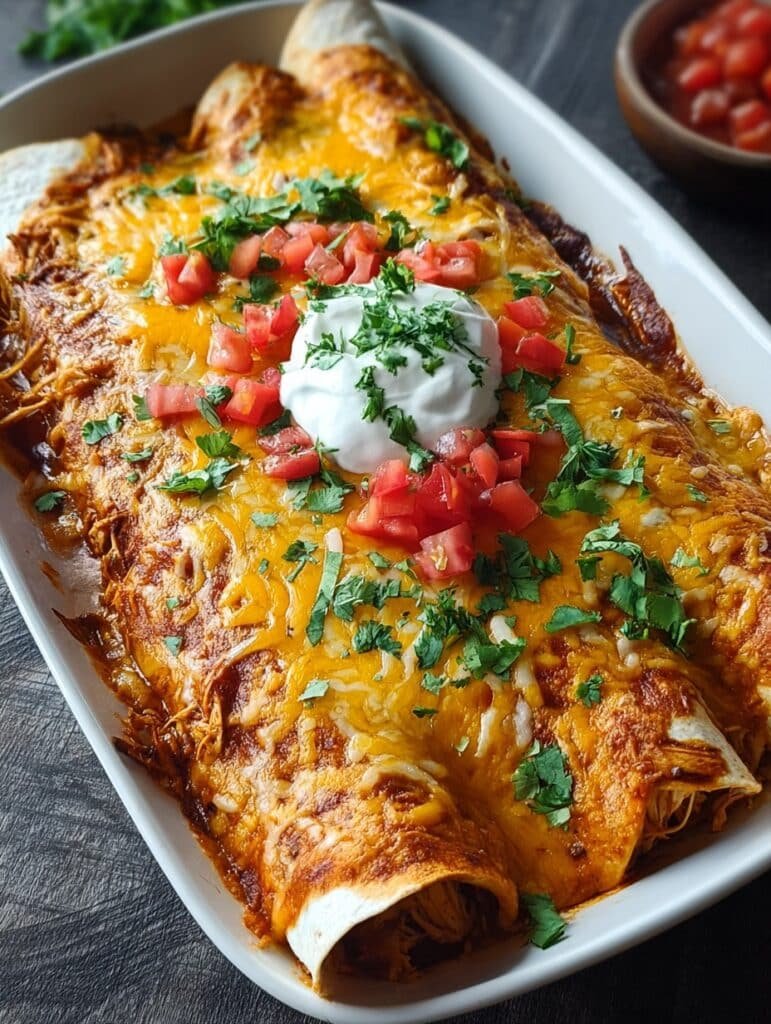 Cheesy Spicy Baked Chicken Enchiladas