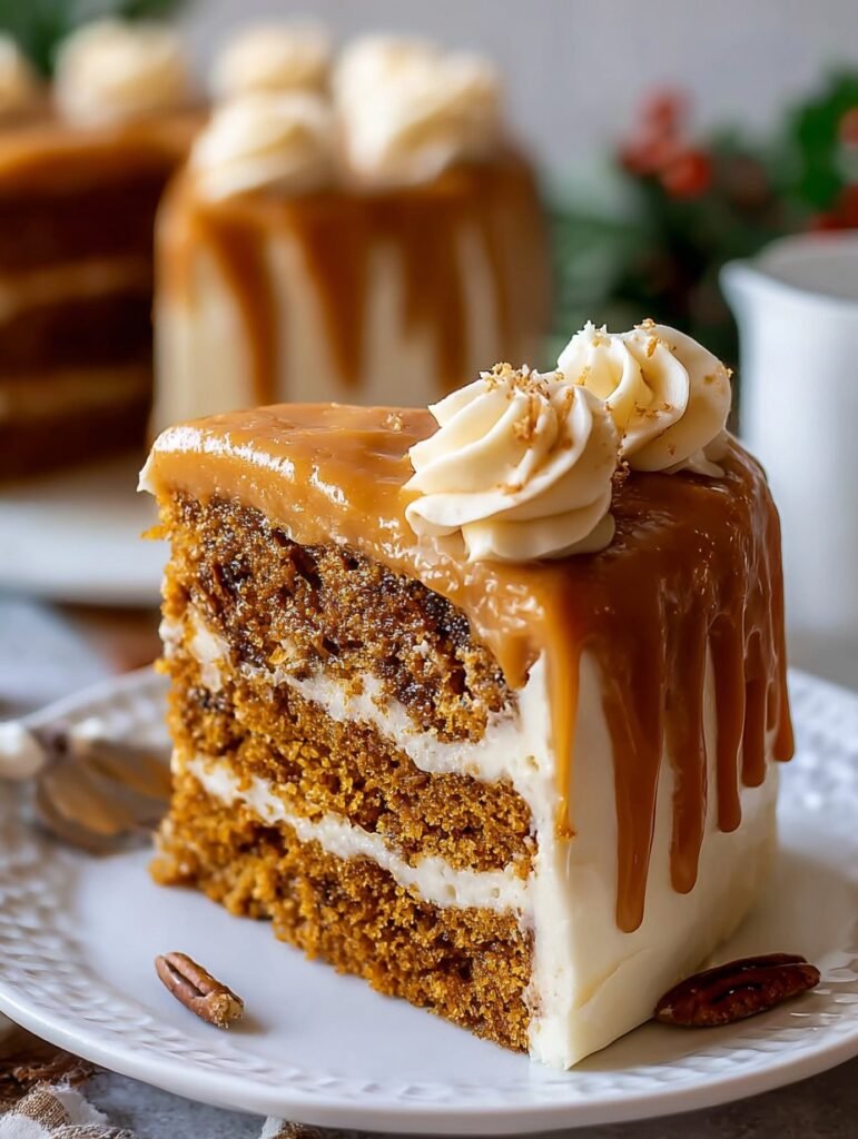 Christmas Pumpkin Cake with Caramel Cream Cheese Frosting