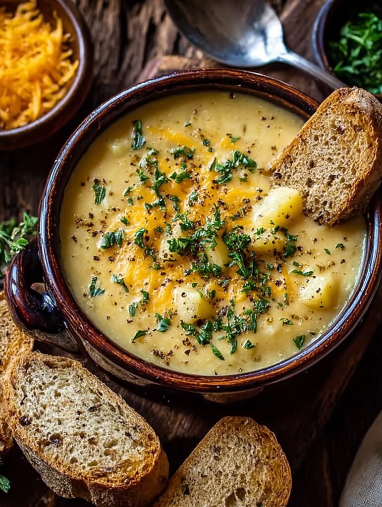 Cozy Comfort Cheddar Garlic Herb Potato Soup Recipe