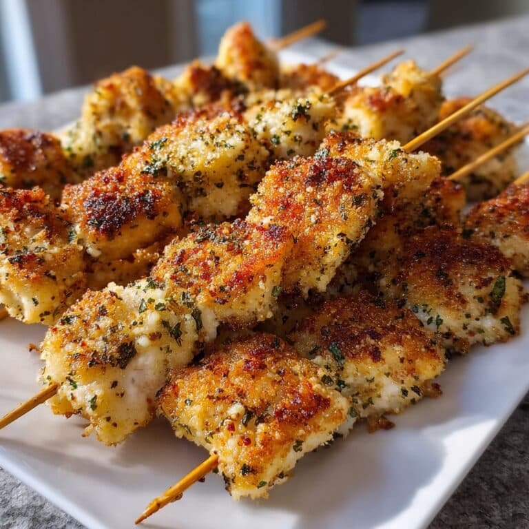 Crispy Air Fryer Garlic Parmesan Chicken Skewers