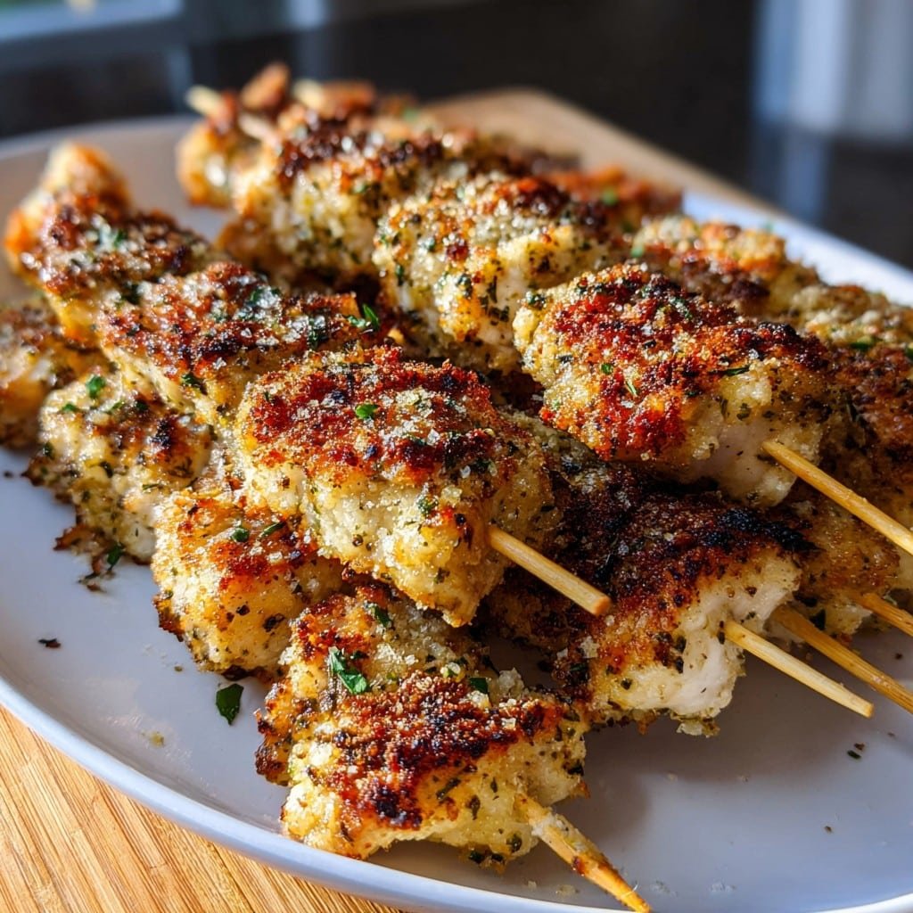 Crispy Air Fryer Garlic Parmesan Chicken Skewers