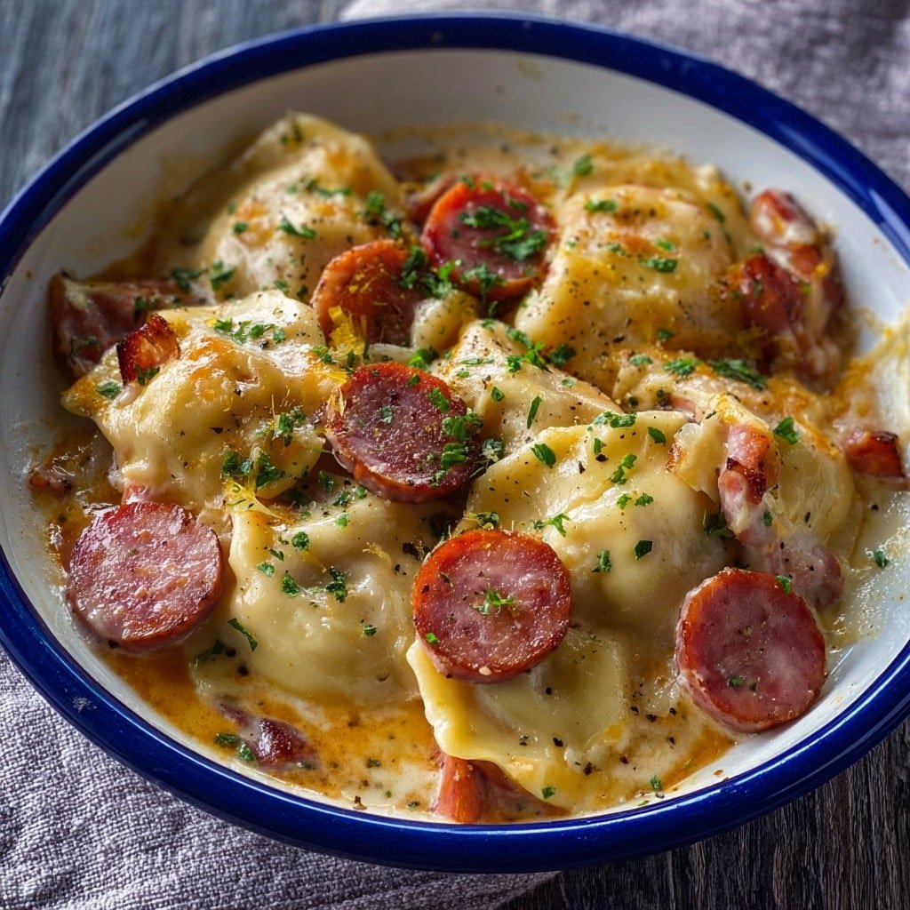 Crockpot Pierogi Casserole with Kielbasa