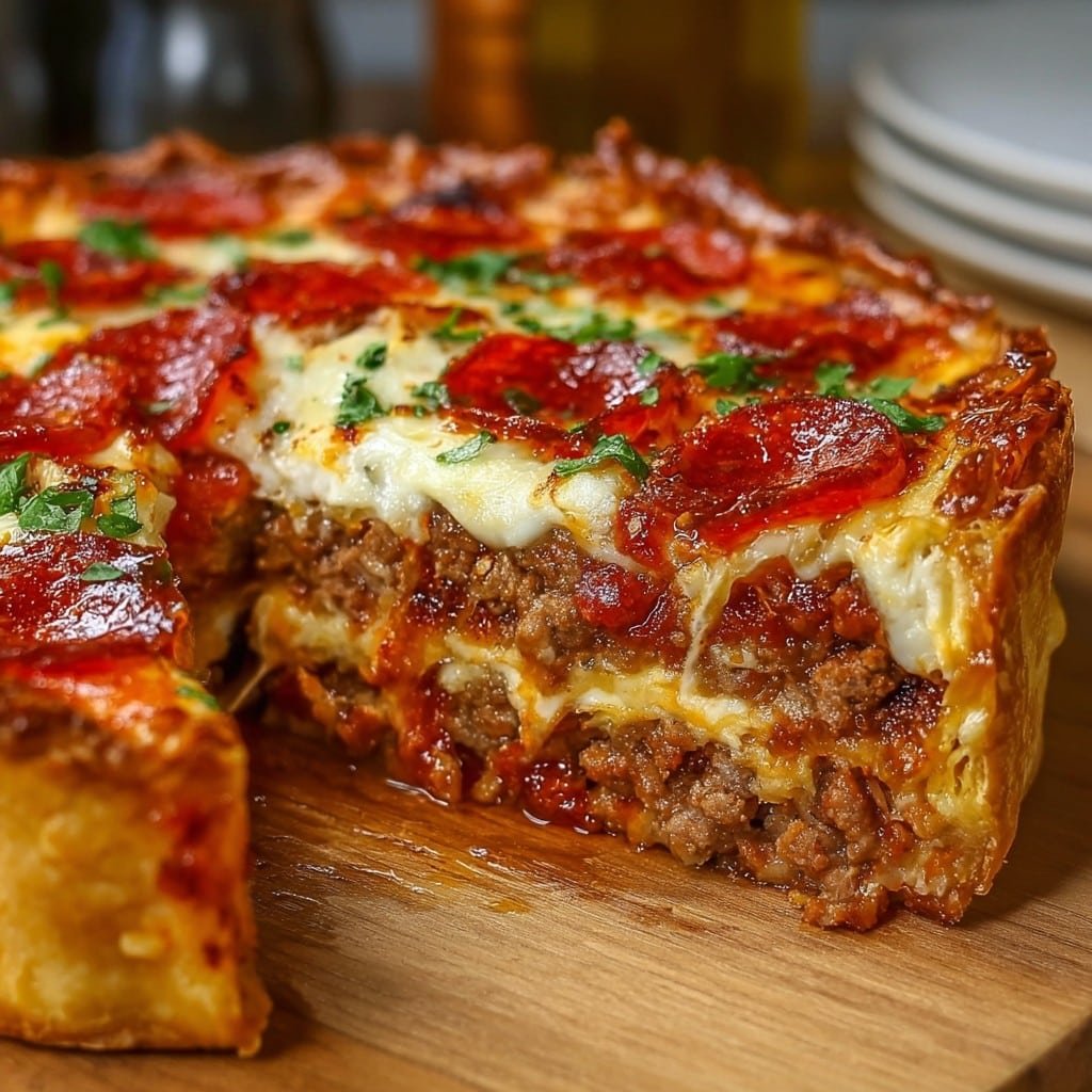 Deep Hamburger Sausage & Pepperoni Pie