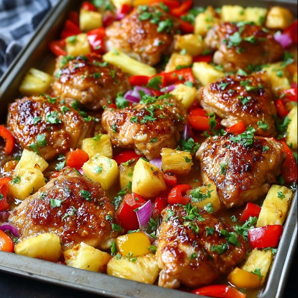 Easy Sheet Pan Hawaiian Chicken Recipe with Pineapple and Peppers