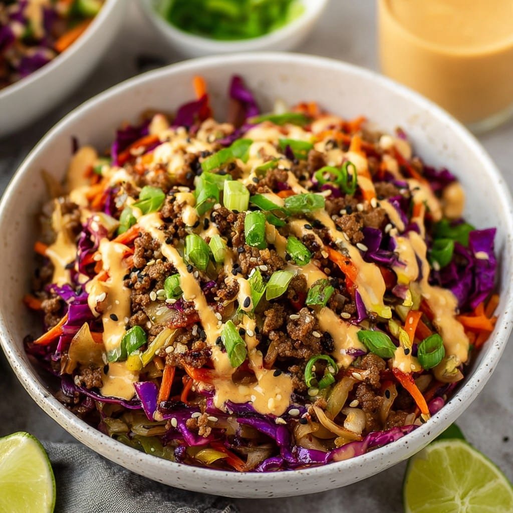 Egg Roll in a Bowl with Creamy Chili Sauce