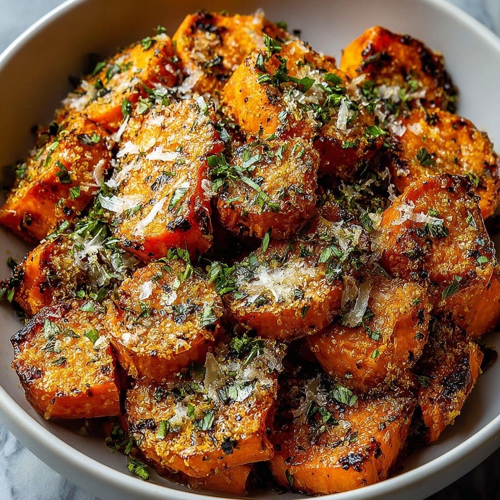 Garlic Parmesan Roasted Sweet Potatoes Recipe 1 Garlic Parmesan Roasted Sweet Potatoes Recipe