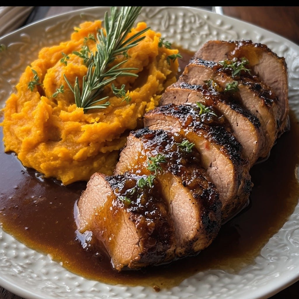 Pork Tenderloin with Apple Cider Glaze and Sweet Potato Mash 2 Pork Tenderloin with Apple Cider Glaze and Sweet Potato Mash
