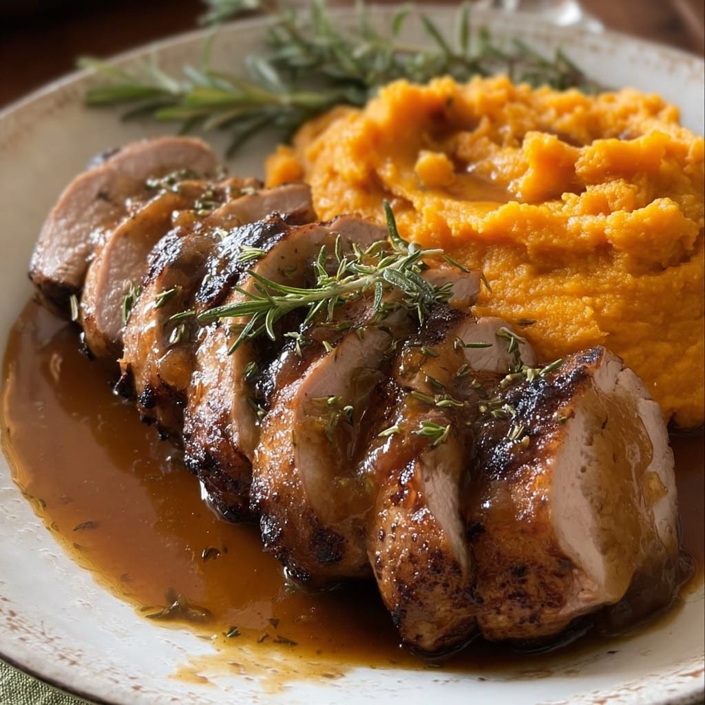 Pork Tenderloin with Apple Cider Glaze and Sweet Potato Mash 1 Pork Tenderloin with Apple Cider Glaze and Sweet Potato Mash
