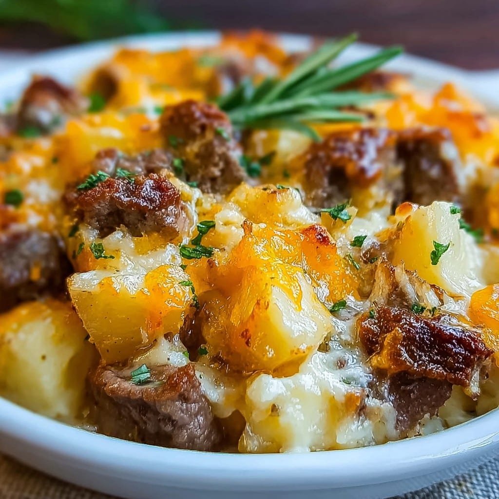 Slow Cooker Steak and Cheddar Potato Casserole 2 Slow Cooker Steak and Cheddar Potato Casserole