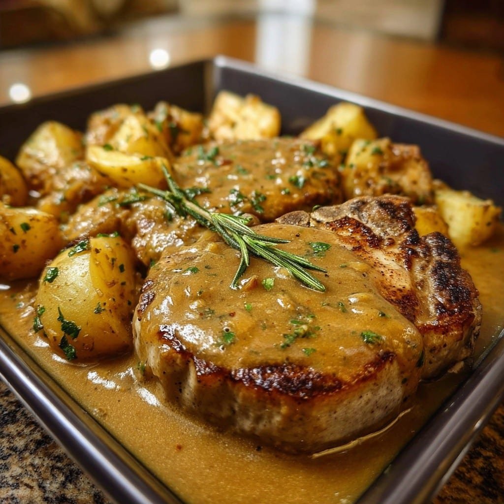 Smothered Pork Chops with Potatoes in Gravy Recipe