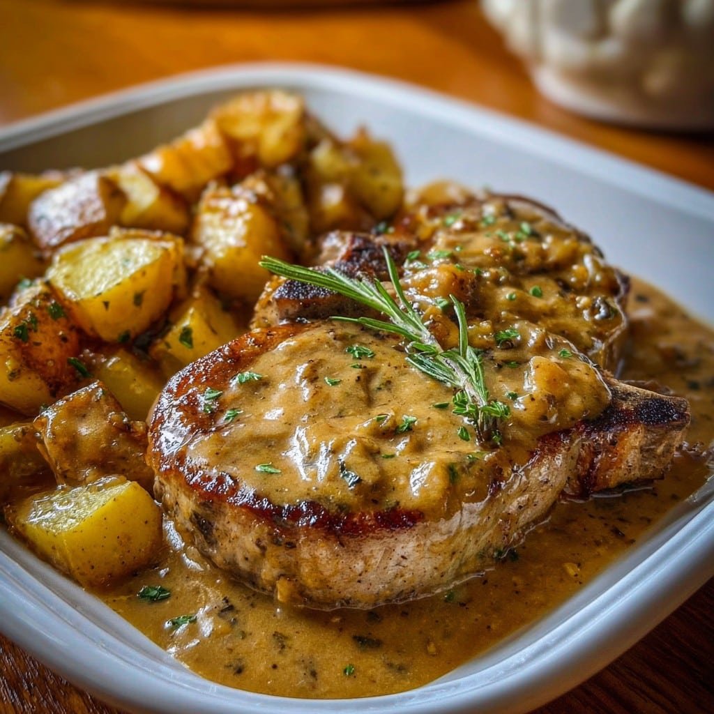 Smothered Pork Chops with Potatoes in Gravy Recipe