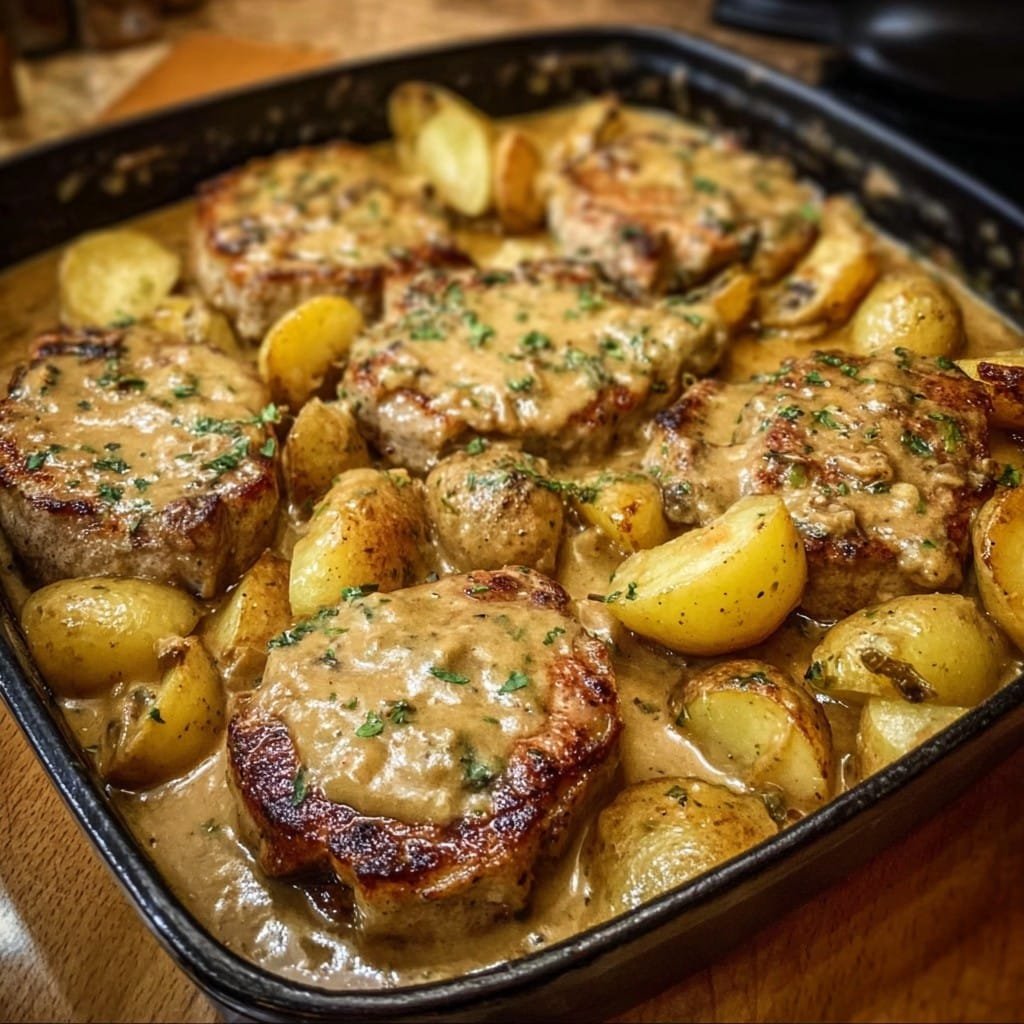 Smothered Pork Chops with Potatoes in Gravy