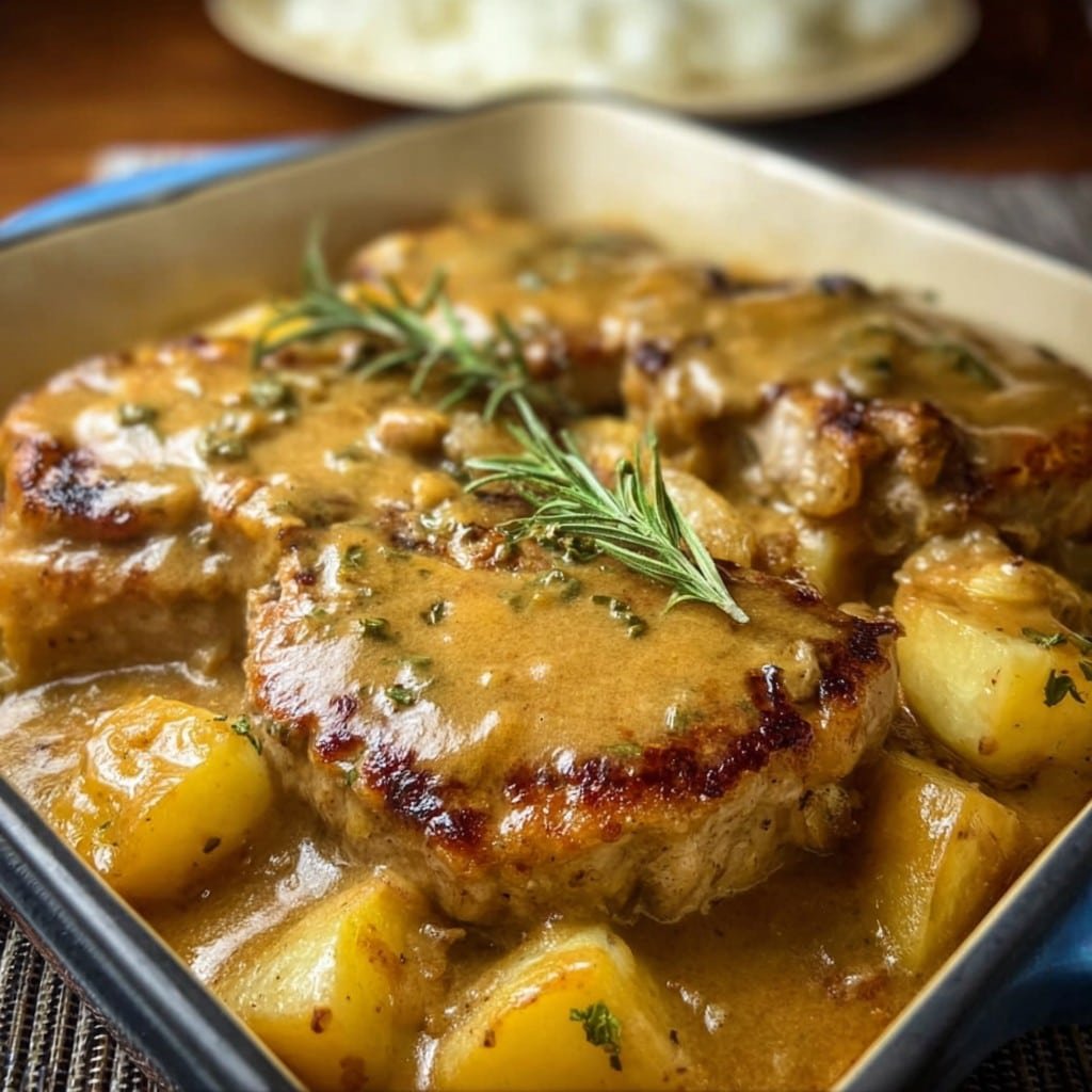 Smothered Pork Chops with Potatoes in Gravy 1 Smothered Pork Chops with Potatoes in Gravy