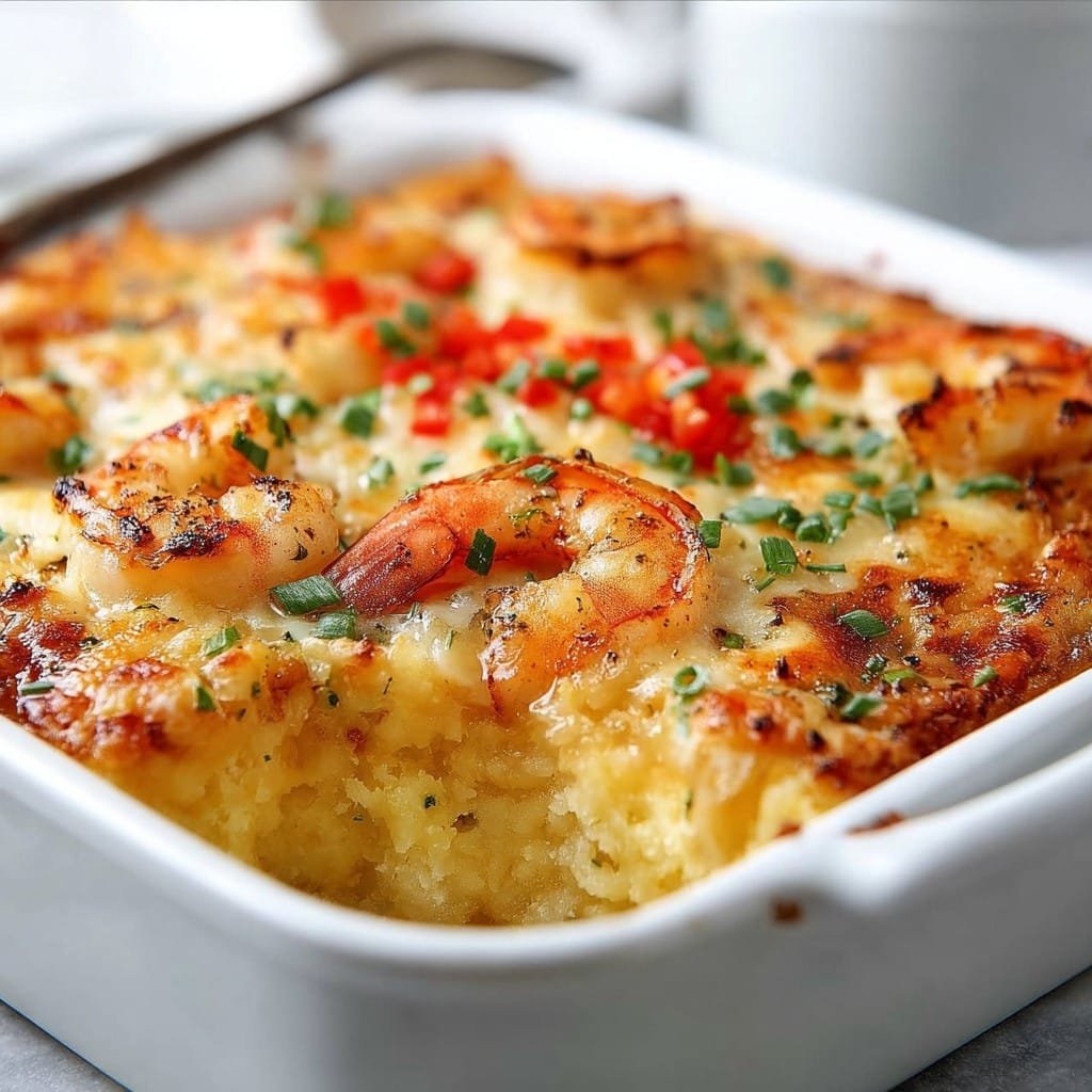 Spicy Shrimp and Grits Casserole with Gouda Cheese 1 Spicy Shrimp and Grits Casserole with Gouda Cheese