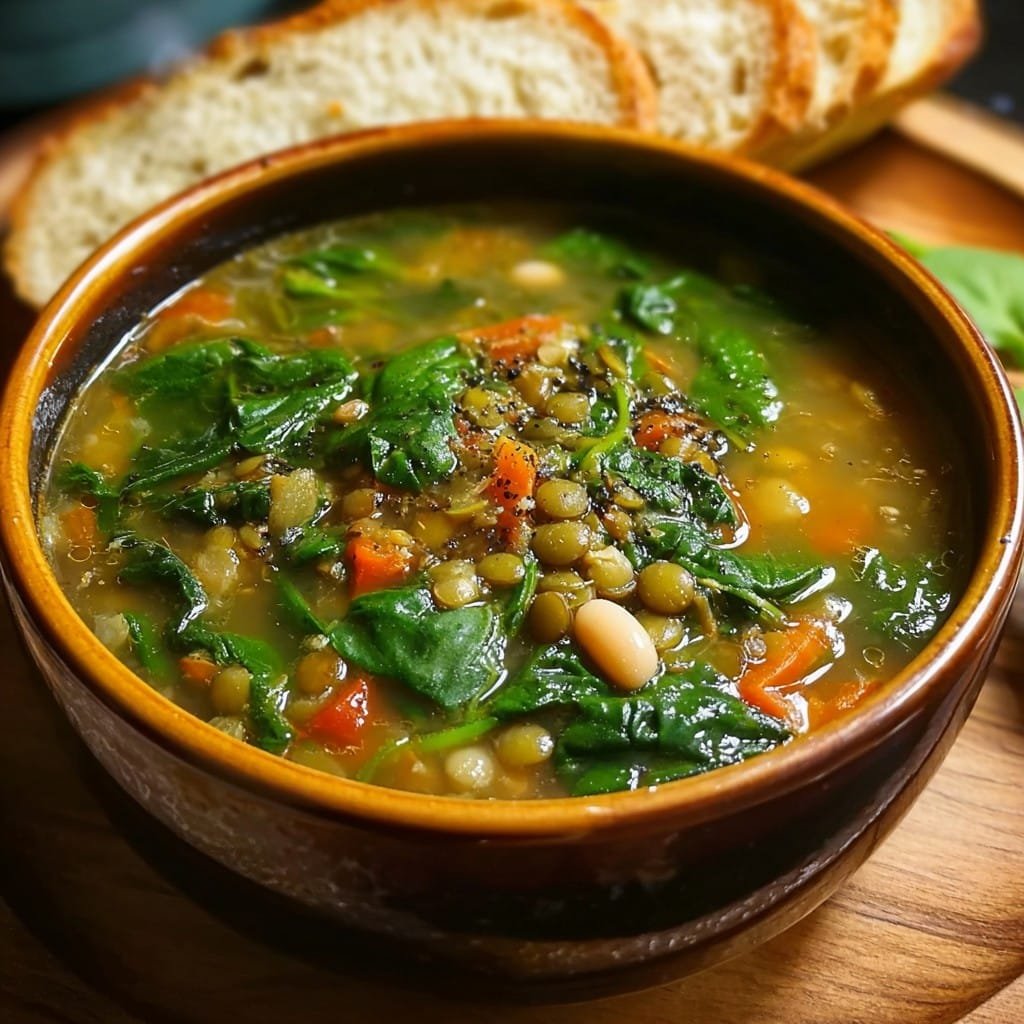 Spinach, Lentil, and Butter Bean Soup