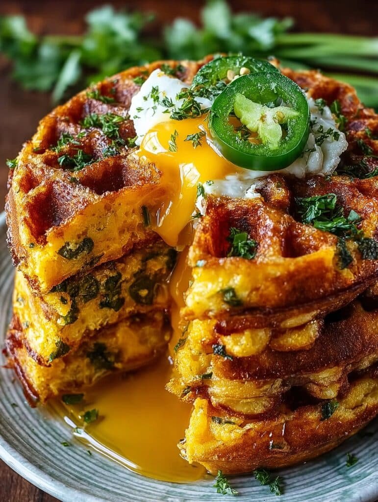 Ultimate Spicy Cheddar Jalapeño Cornbread Waffles with Sharp Cheese
