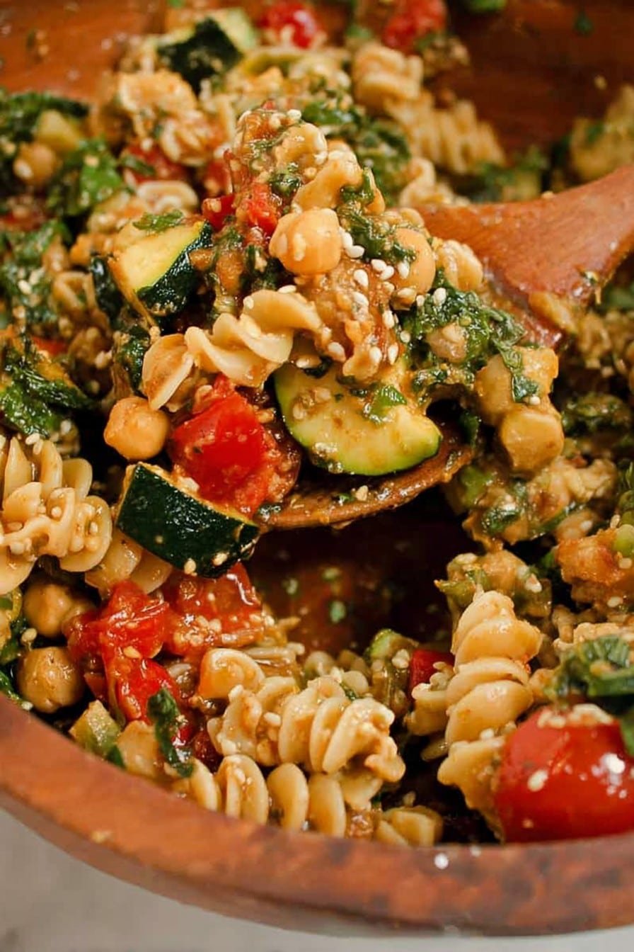 A delicious, irresistible picture of Balsamic Roasted Veggie Pasta Salad
