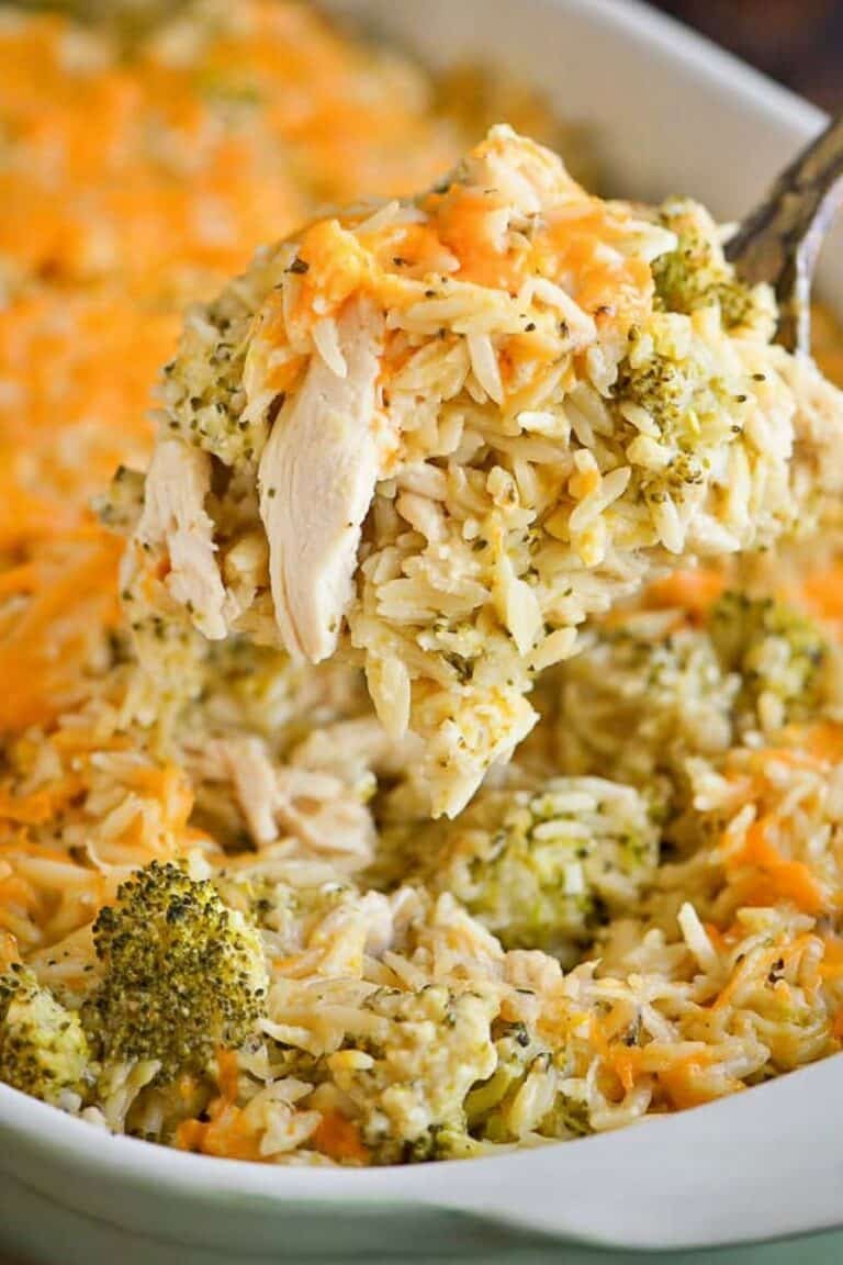 A delicious, irresistible picture of Broccoli Cheddar Baked Chicken Orzo: My Cozy, Cheesy Favorite