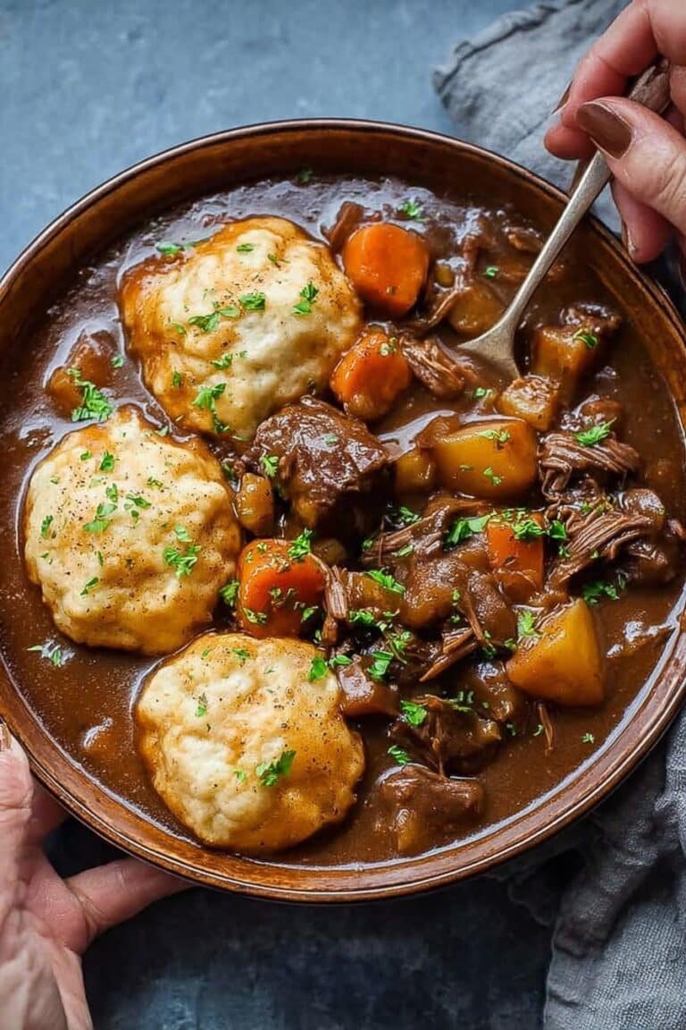 A Delicious, Irresistible Picture of Slow Cooker Beef Stew and Dumplings
