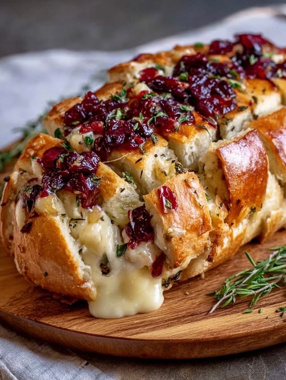 Brie & Cranberry Stuffed Garlic Herb Sourdough Bread