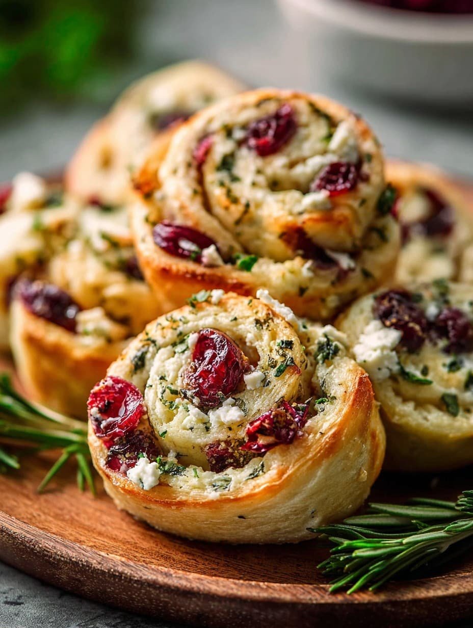 Cranberry Cream Cheese Pinwheels with Feta & Herbs