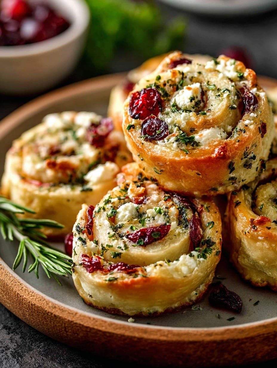 Cranberry Cream Cheese Pinwheels with Feta & Herbs