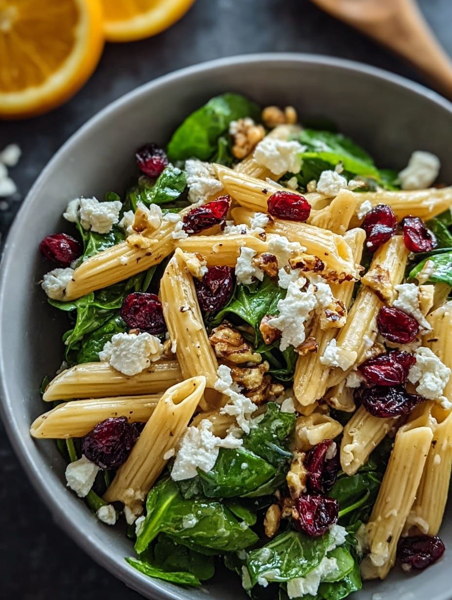 Feta & Cranberry Penne Salad with Orange Vinaigrette