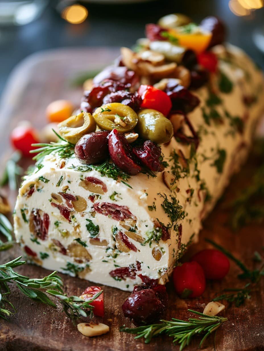 Holiday Antipasto Cream Cheese Log, Italian Christmas Appetizers
