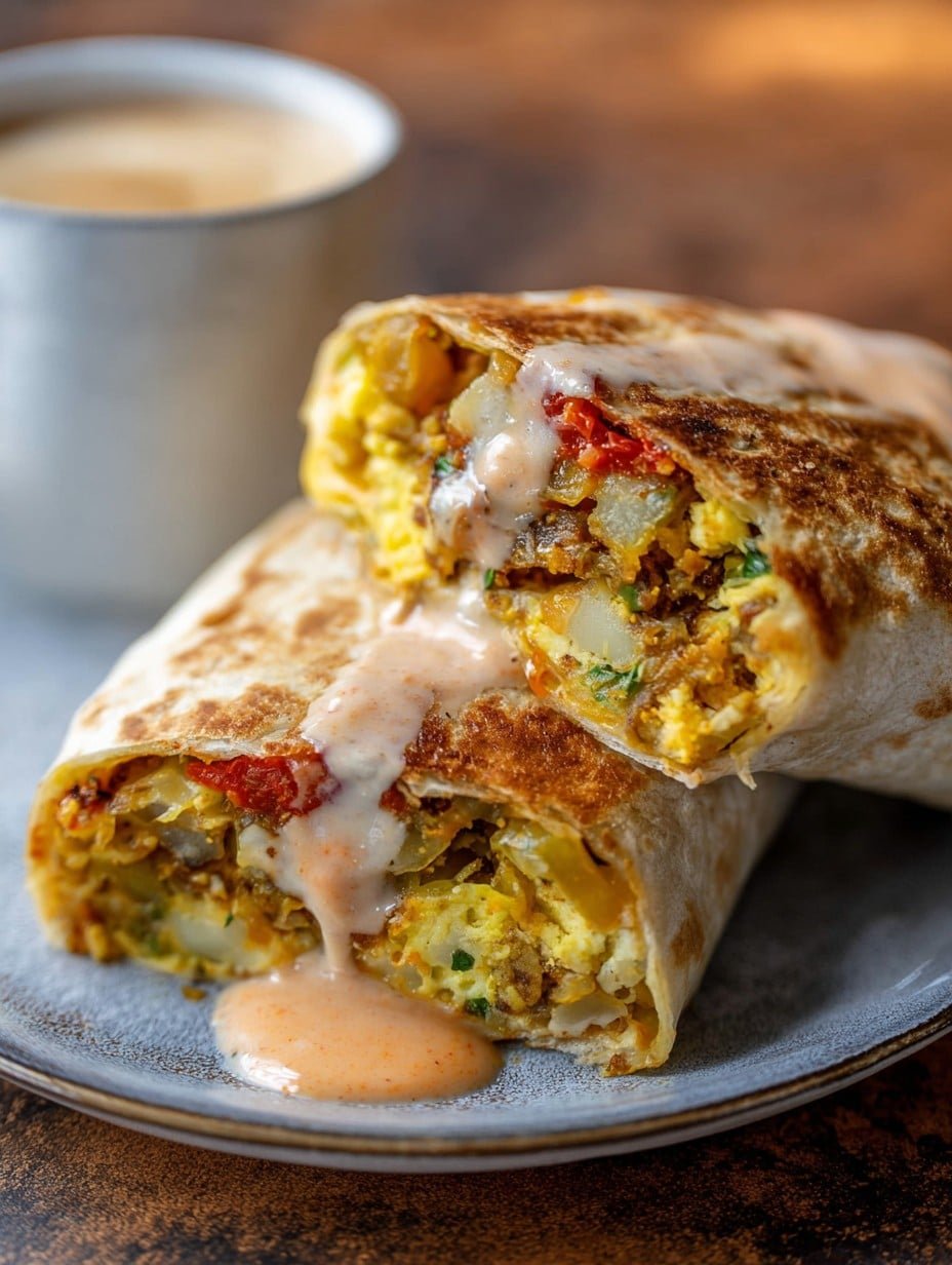 Sheet Pan Breakfast Burritos with Creamy Chipotle Sauce