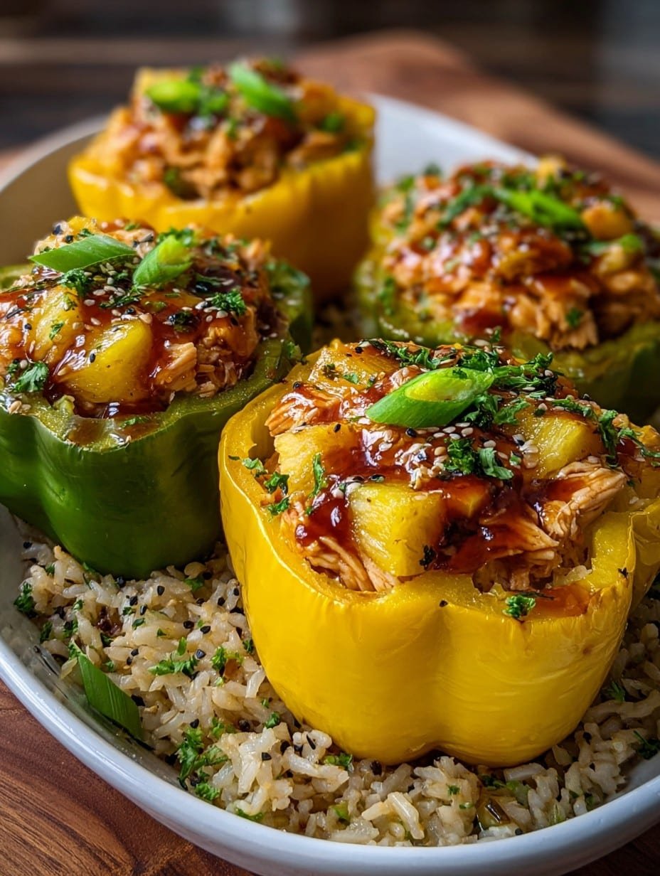 Teriyaki Pineapple Chicken & Rice Stuffed Peppers Delight