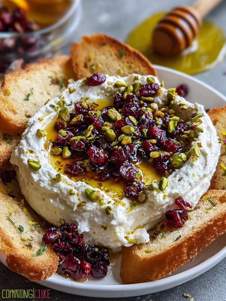 Whipped Feta Dip with Honey, Pistachios, and Cranberries