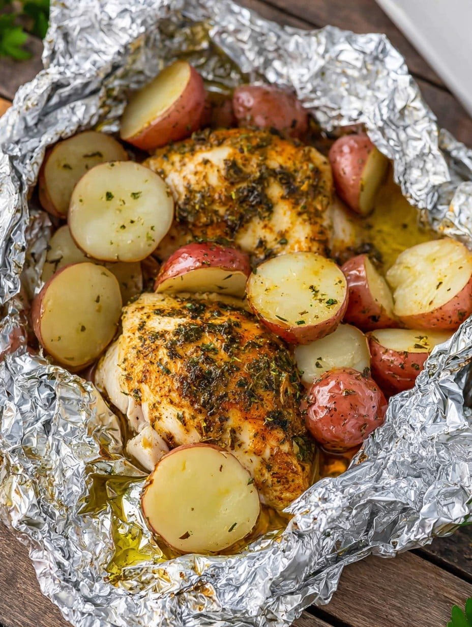 Chicken and Potatoes Foil Packets in Oven