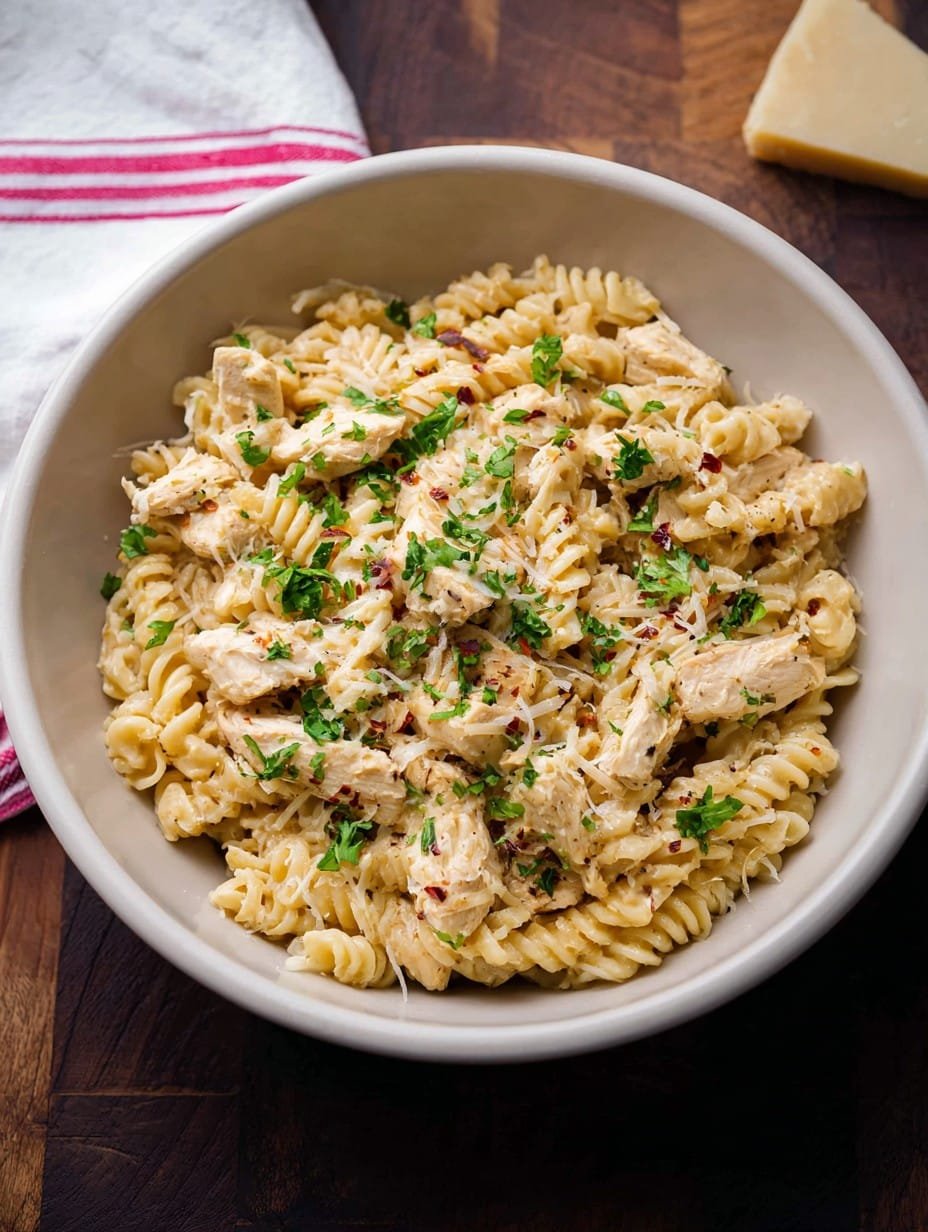 Crockpot Garlic Parmesan Chicken Pasta