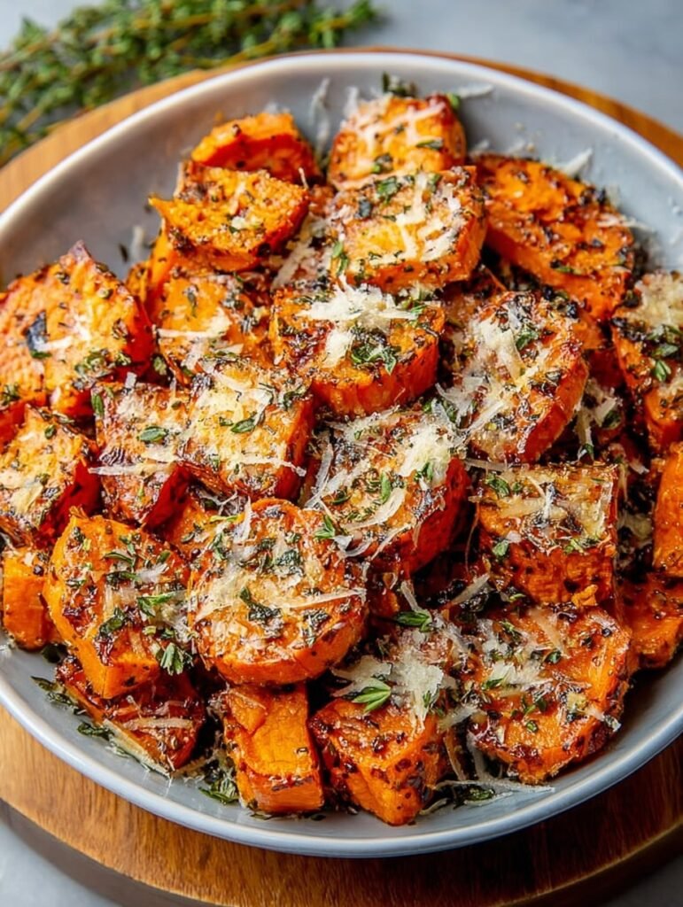 Easy Garlic Parmesan Roasted Sweet Potatoes Recipe Worth Sharing