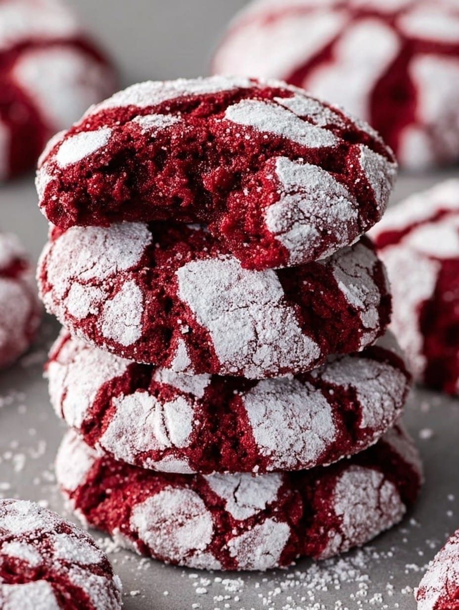 Fudgy Red Velvet Crinkle Christmas Cookies