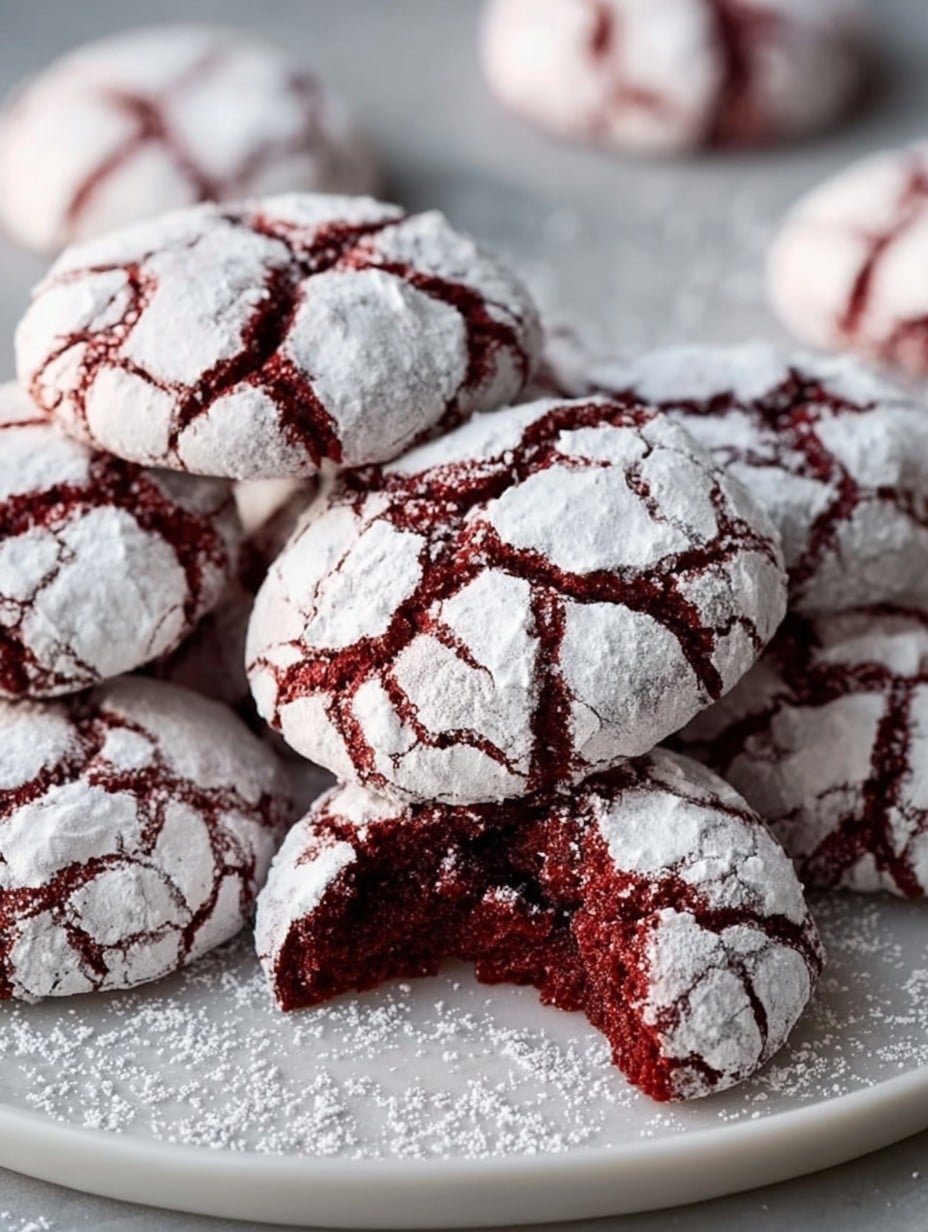 Fudgy Red Velvet Crinkle Christmas Cookies