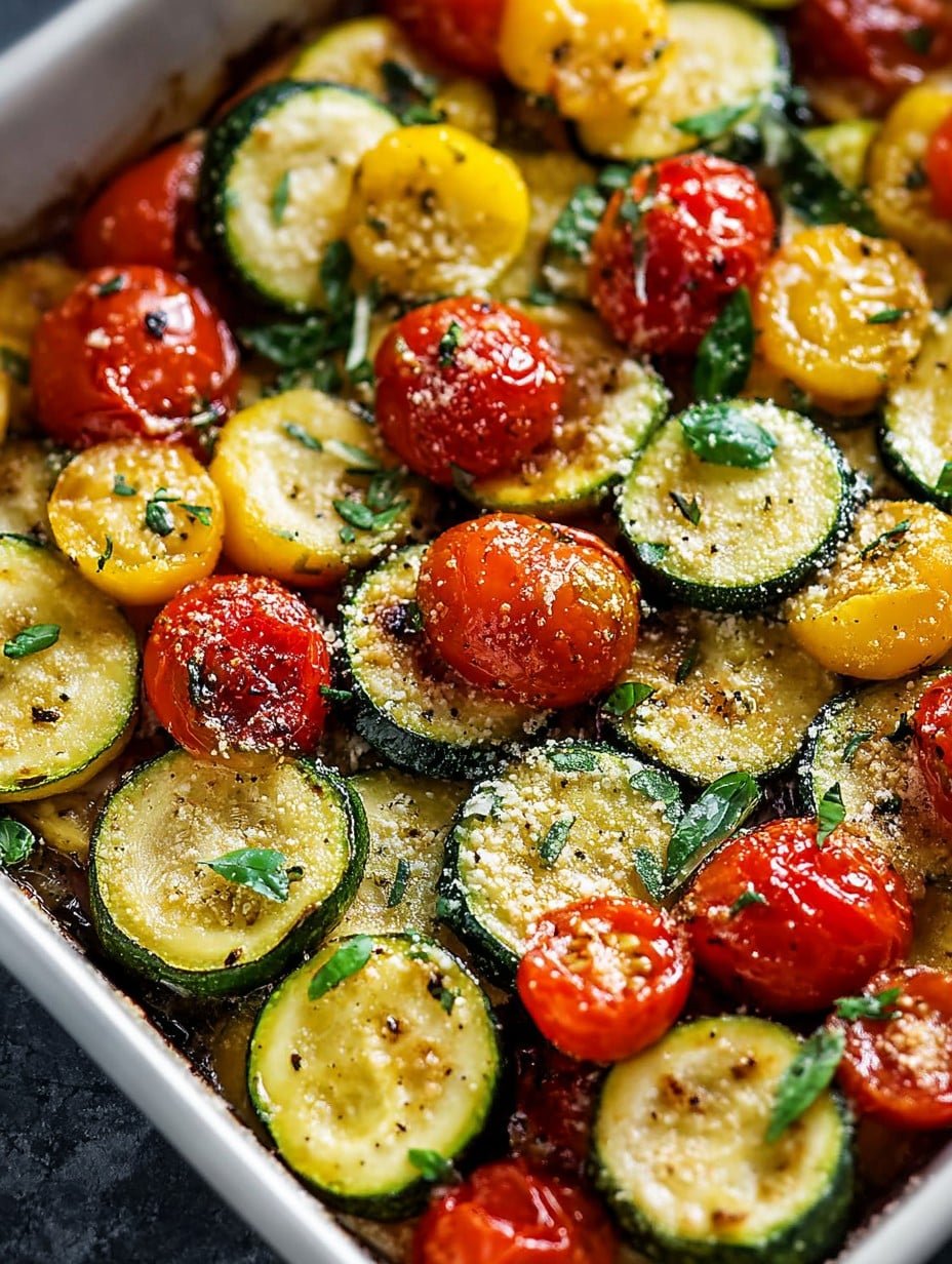 Roasted Garlic-Parmesan Zucchini Squash and Tomatoes
