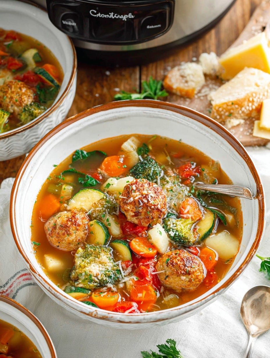 Slow Cooker Chicken Meatball & Veggie Soup