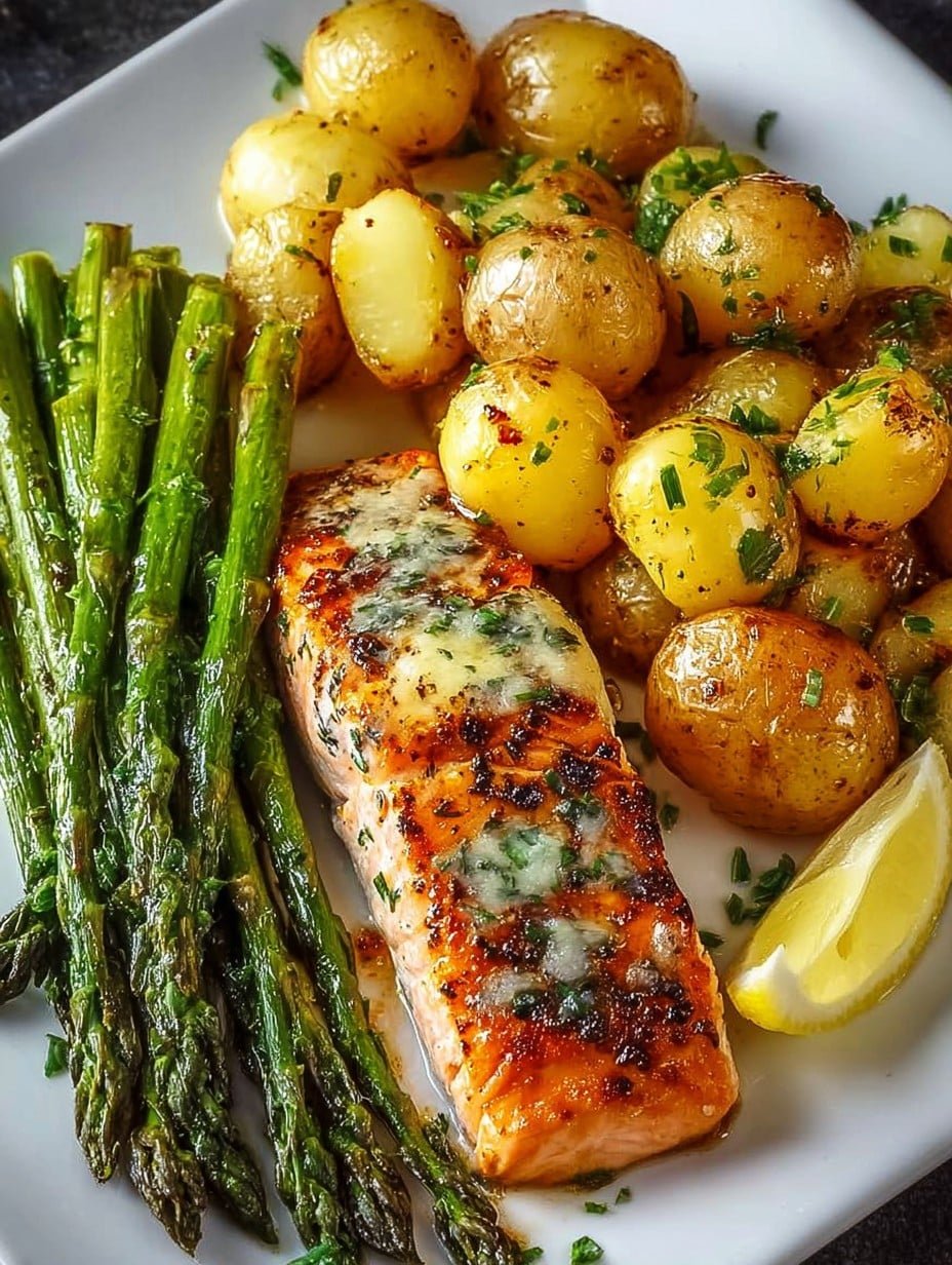 Baked Salmon with Potatoes and Asparagus Healthy recipe