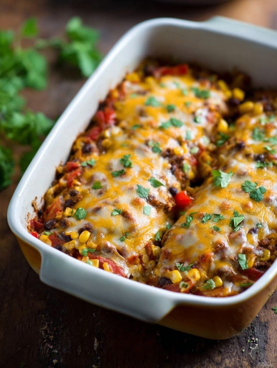 Healthy Mexican Casserole with Roasted Corn and Peppers