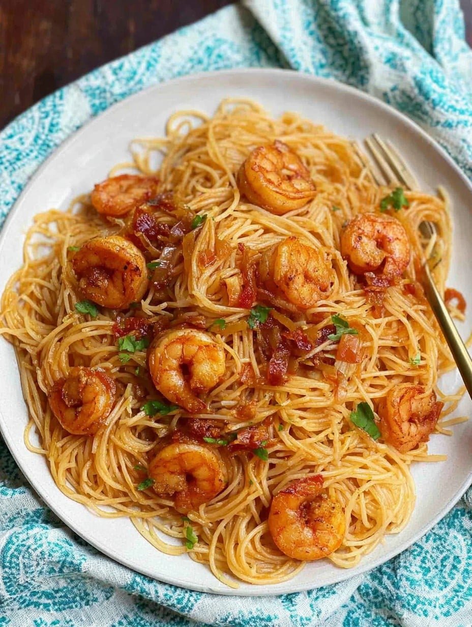 Smoky Shrimp Pasta with Angel Hair and Sweet Onions